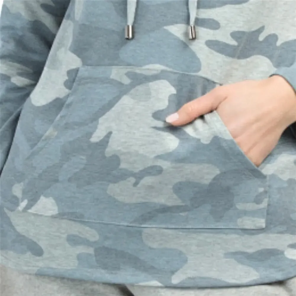 New! Cyrus Women's French Terry Camo Print Casual Sweatshirt Pullover Hoodie - Picture 3 of 5